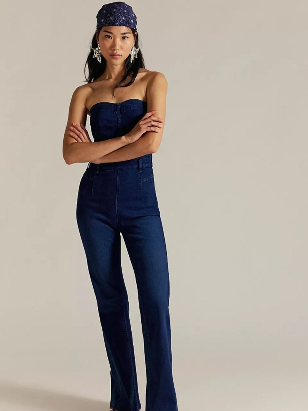 Free People Beckett Strapless Denim Jumpsuit Sz 24